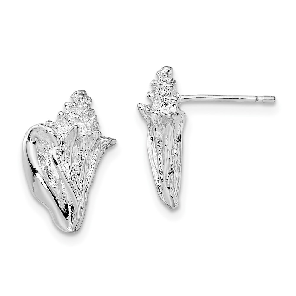925 Sterling Silver Rhodium-plated Polished Conch Shell Post Earrings